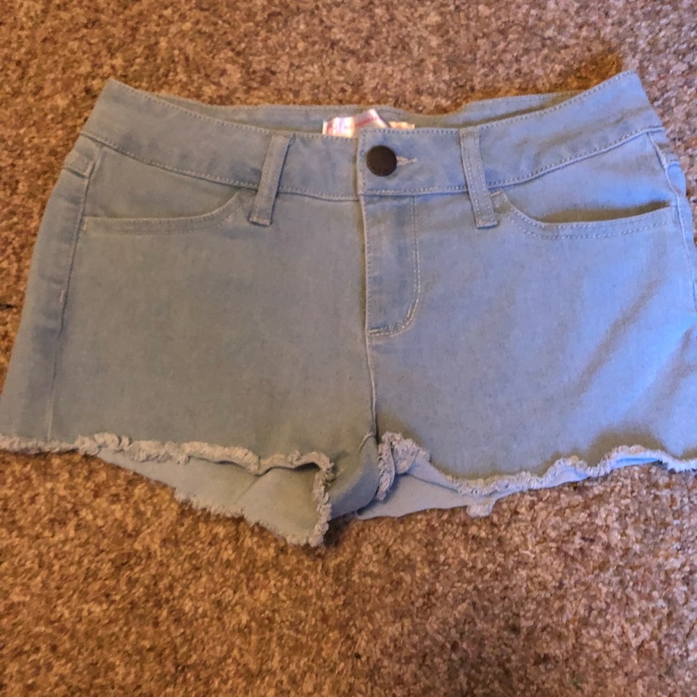 Light wash low rise shorts